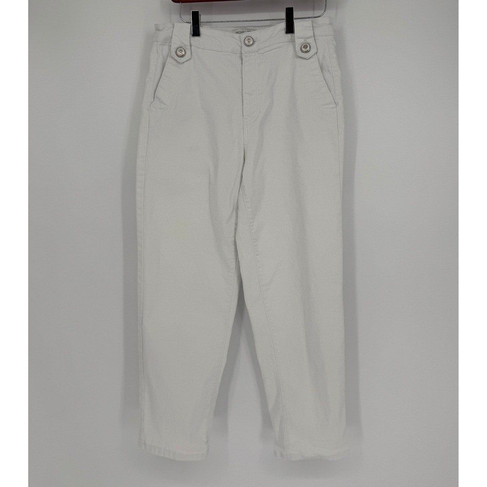 Rachel Zoe Womens White Denim Cropped Tapered Pants Crest Button Size 8